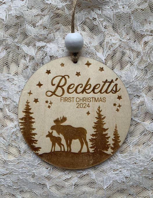 Personalized First Christmas ornament - moose