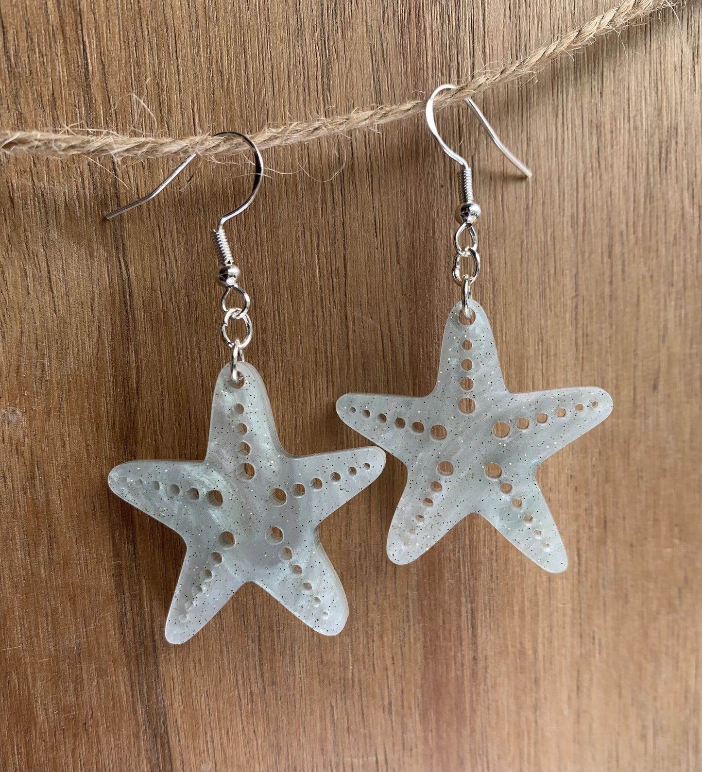 Earrings, starfish blue marble